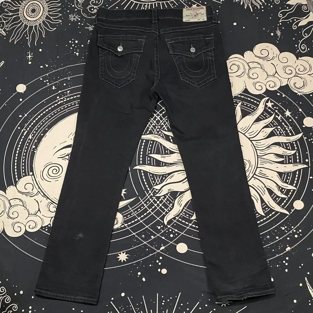 True Religion Ricky Relaxed Straight Jeans 36 Black Button Fly Premium Denim Men
